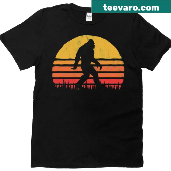 Bigfoot silhouette T-shirt with a sunset design