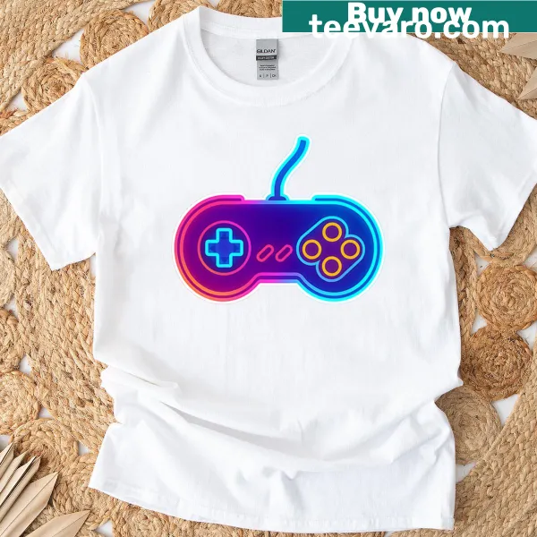 Illustration of a retro game controller on a T-shirt