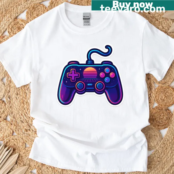 Illustration of a retro game controller on a T-shirt