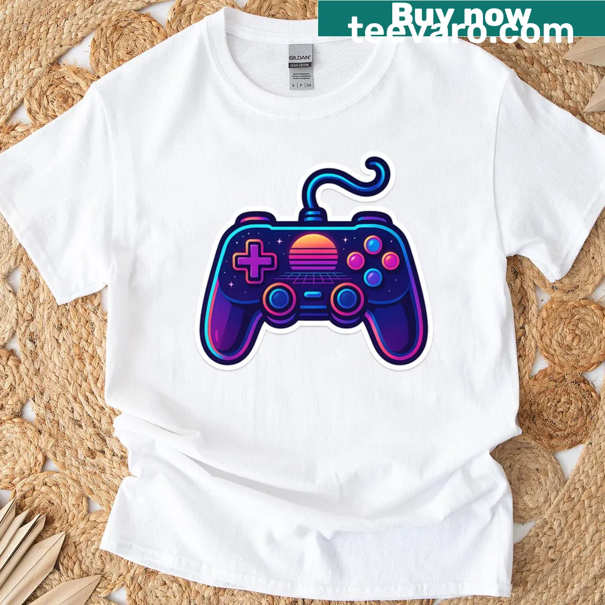 Illustration of a retro game controller on a T-shirt — on a men's t-shirt