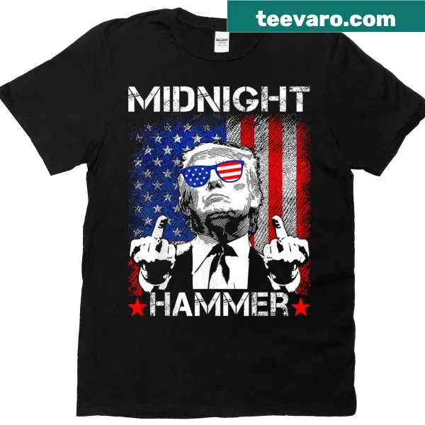 Patriotic T-shirt with 'Operation Midnight Hammer' and American flag