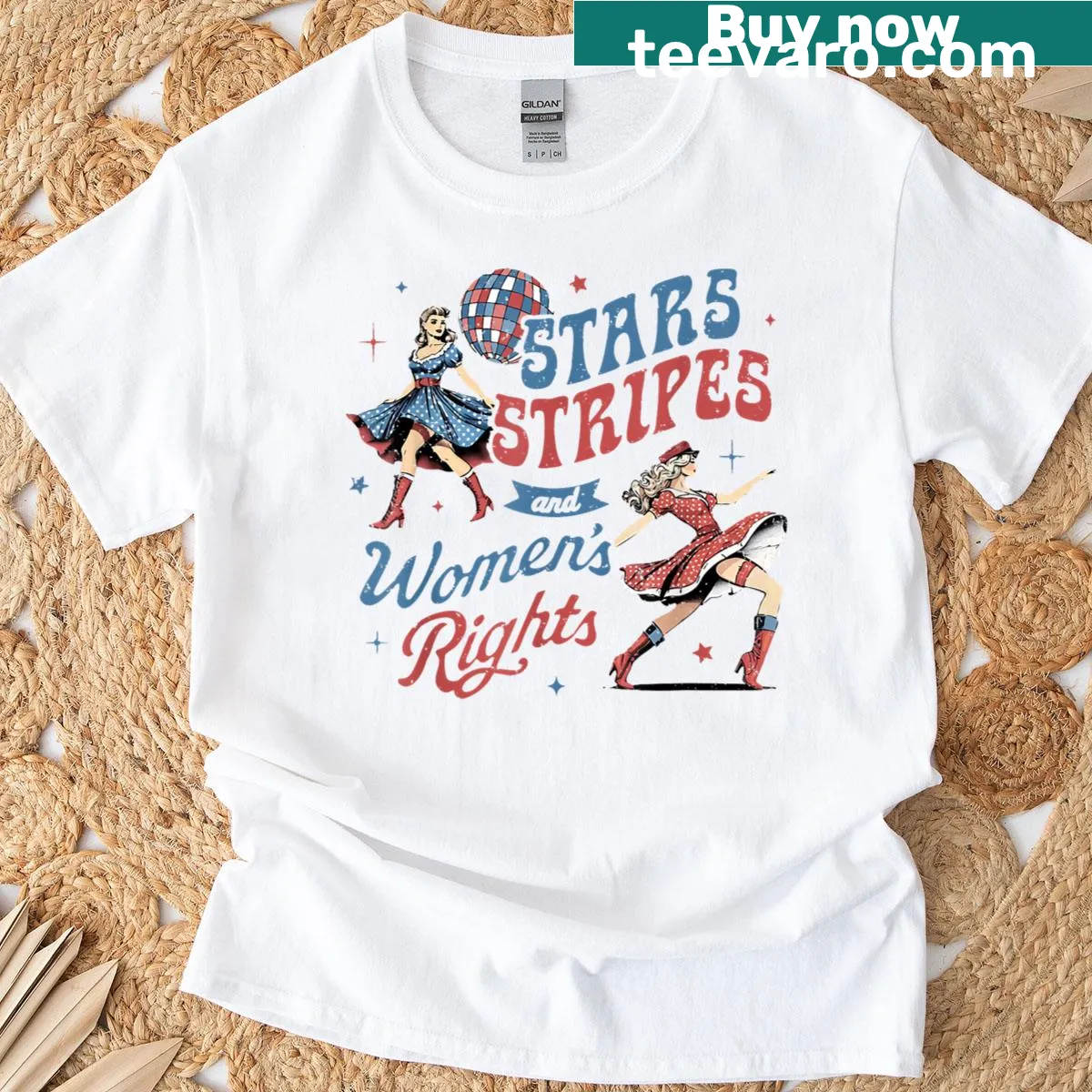 Patriotic feminist shirt with stars and stripes — on a men's t-shirt