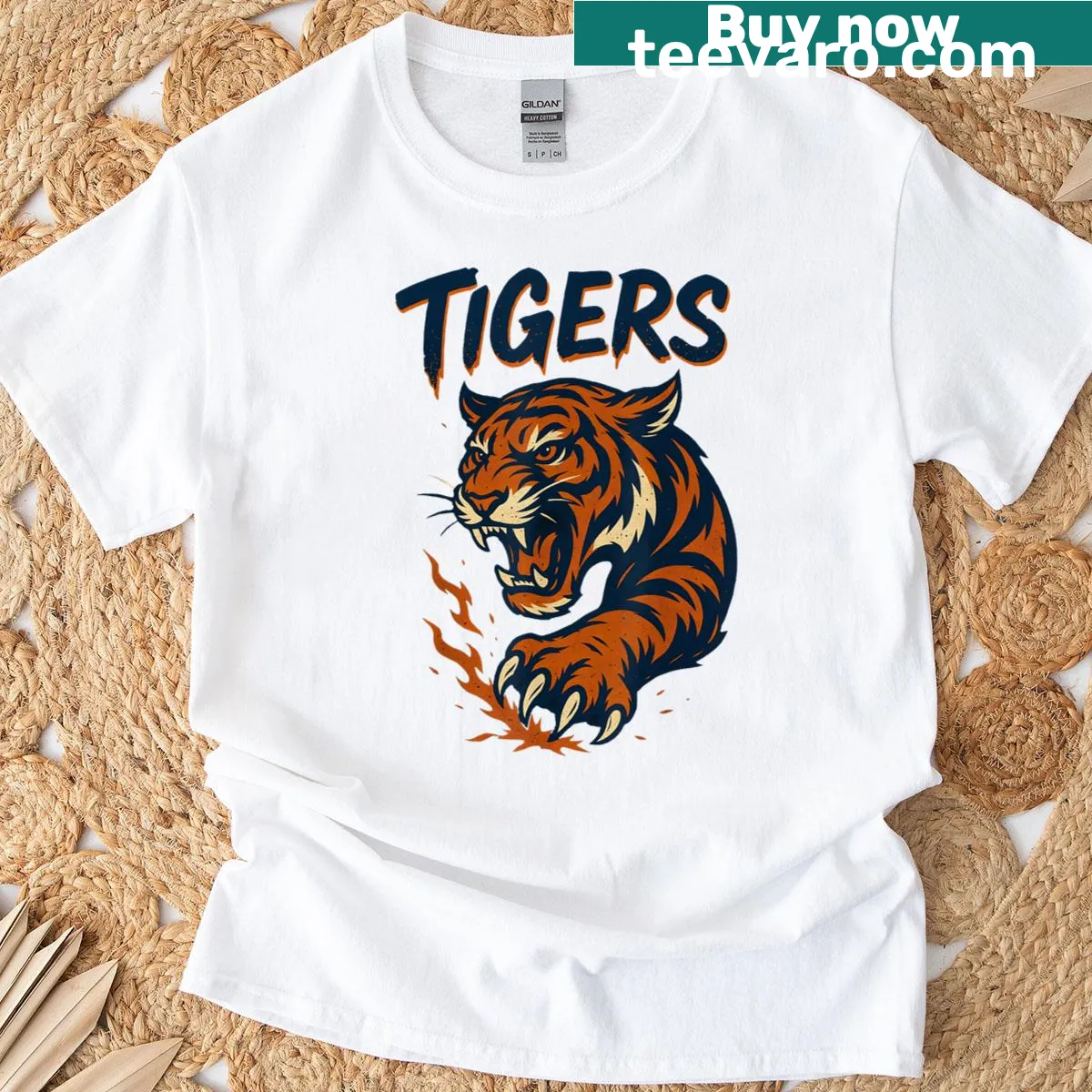 Distressed graphic T-shirt featuring a tiger and personalized name — on a men's t-shirt