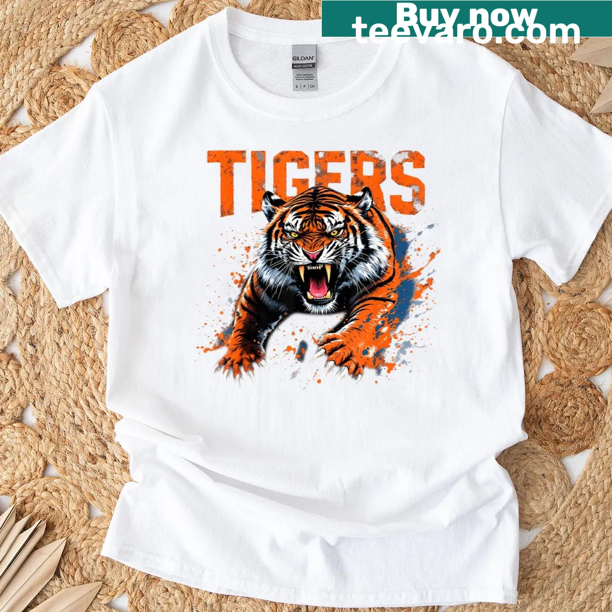 Distressed T-shirt featuring the name 'Tigers' in a retro font. — on a men's t-shirt