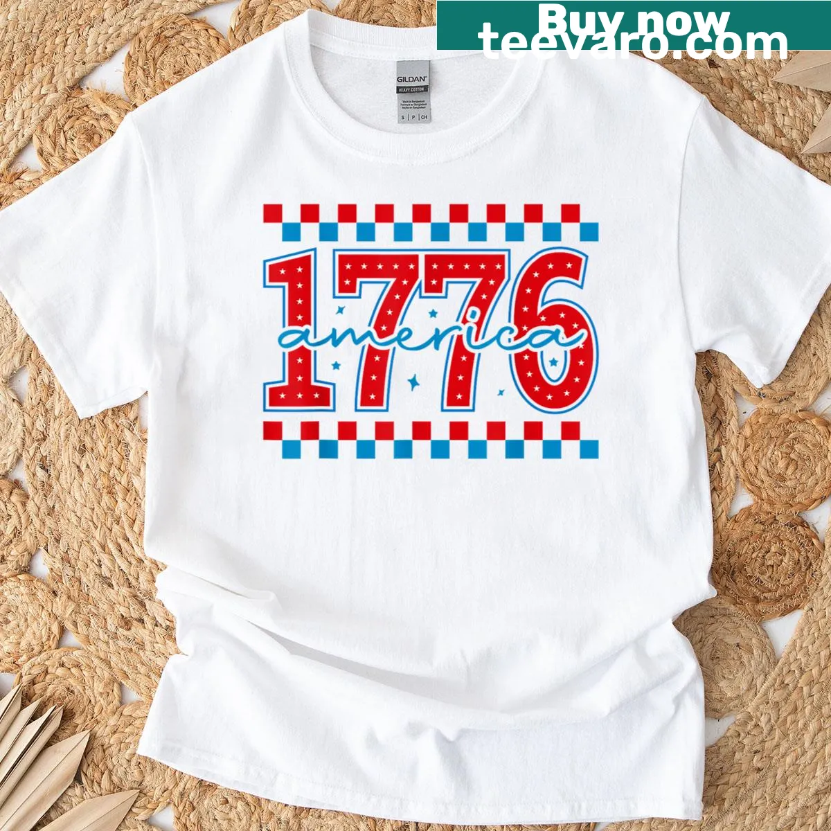 Funny T-shirt featuring Retro Vintage America Est 1776 — on a men's t-shirt