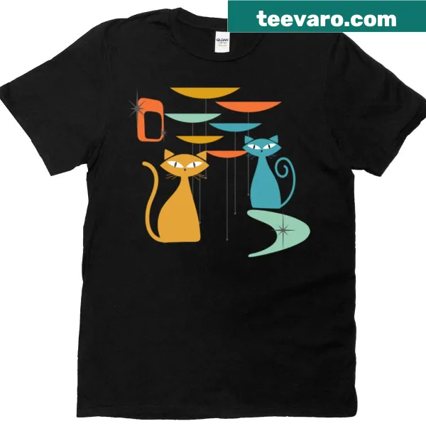 Mid-century atomic cat graphic on a vintage T-shirt