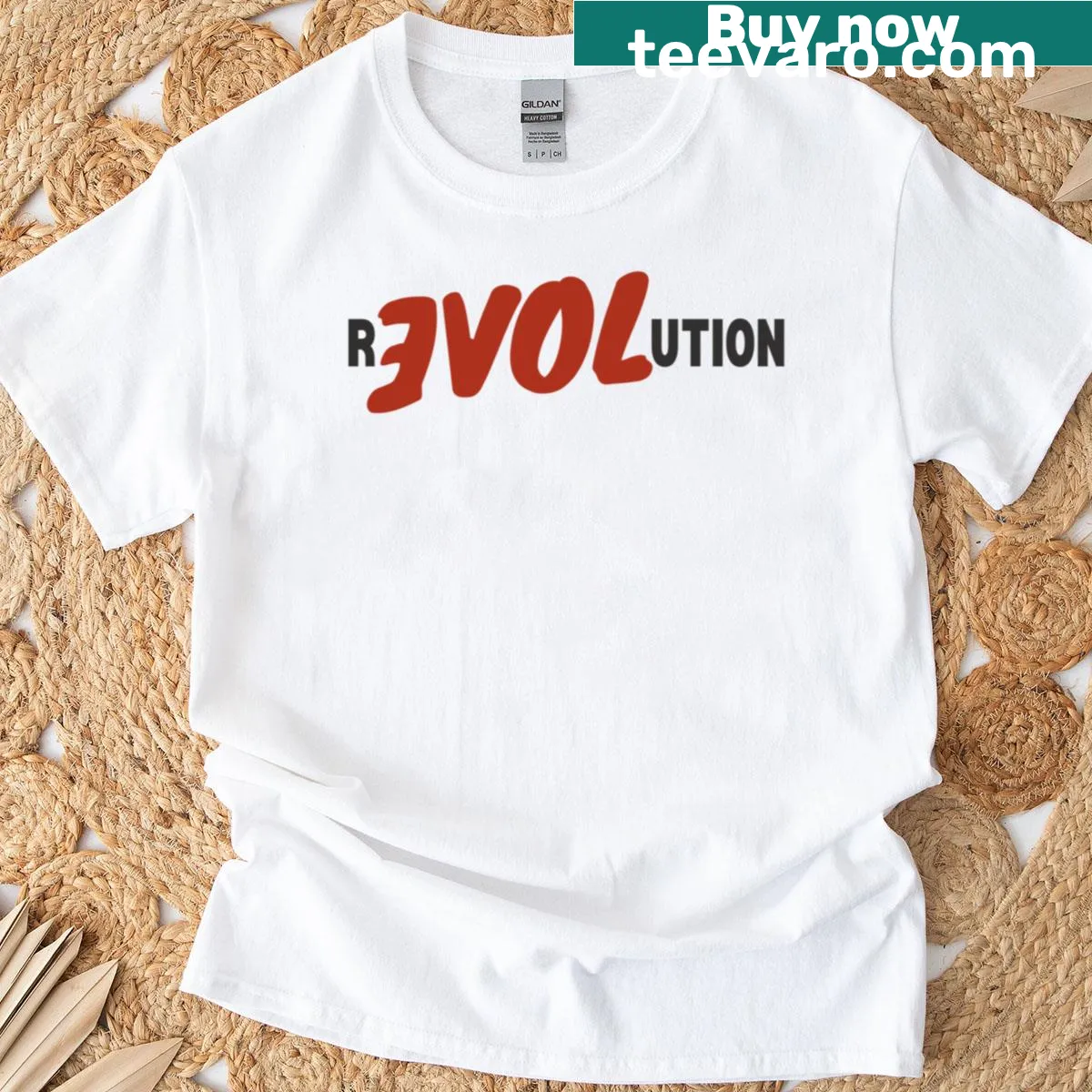 Bold typography T-shirt with the word 'Revolution' prominently displayed — on a men's t-shirt