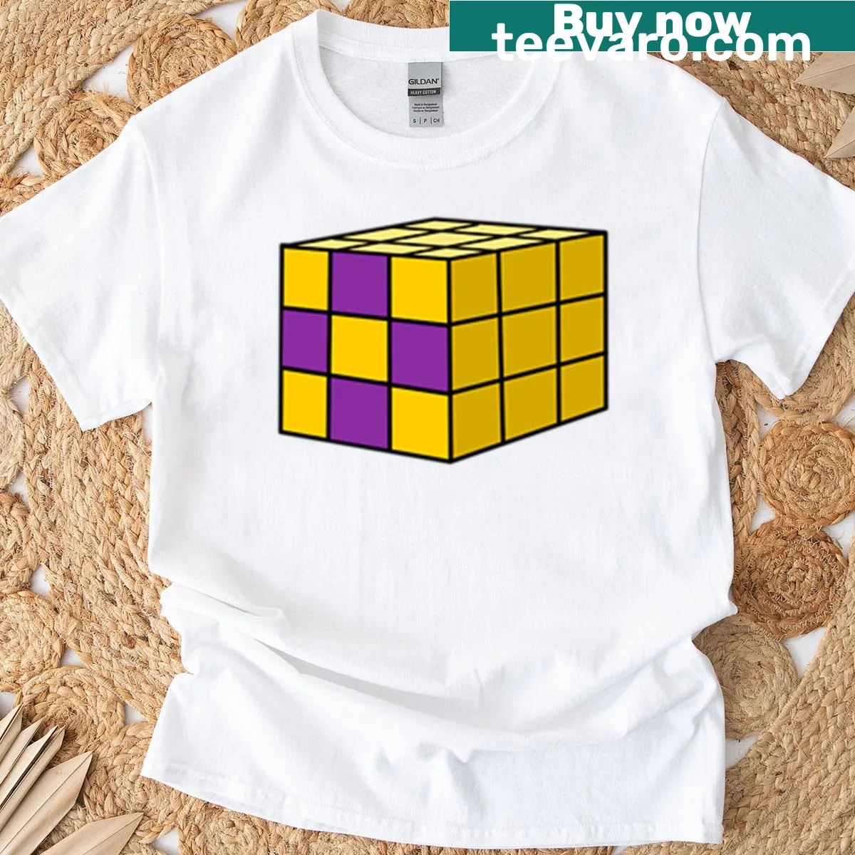 T-shirt featuring Rubik Cube design with intersex pride flag — on a men's t-shirt