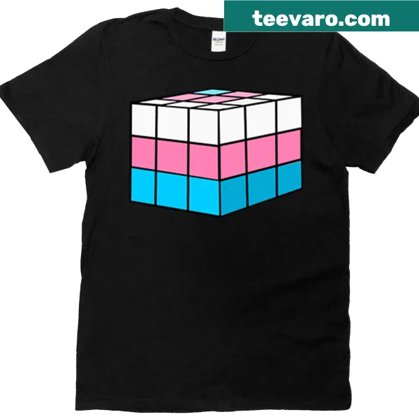 T-shirt featuring a Rubik's Cube design with the transgender pride flag