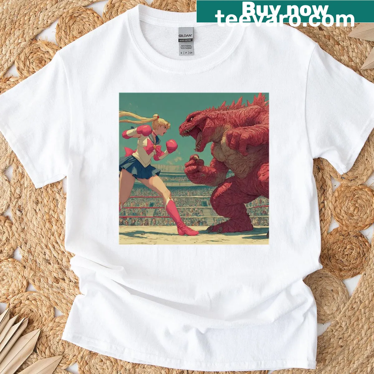 Illustration of a sailor fighter battling a monster on a t-shirt — on a men's t-shirt