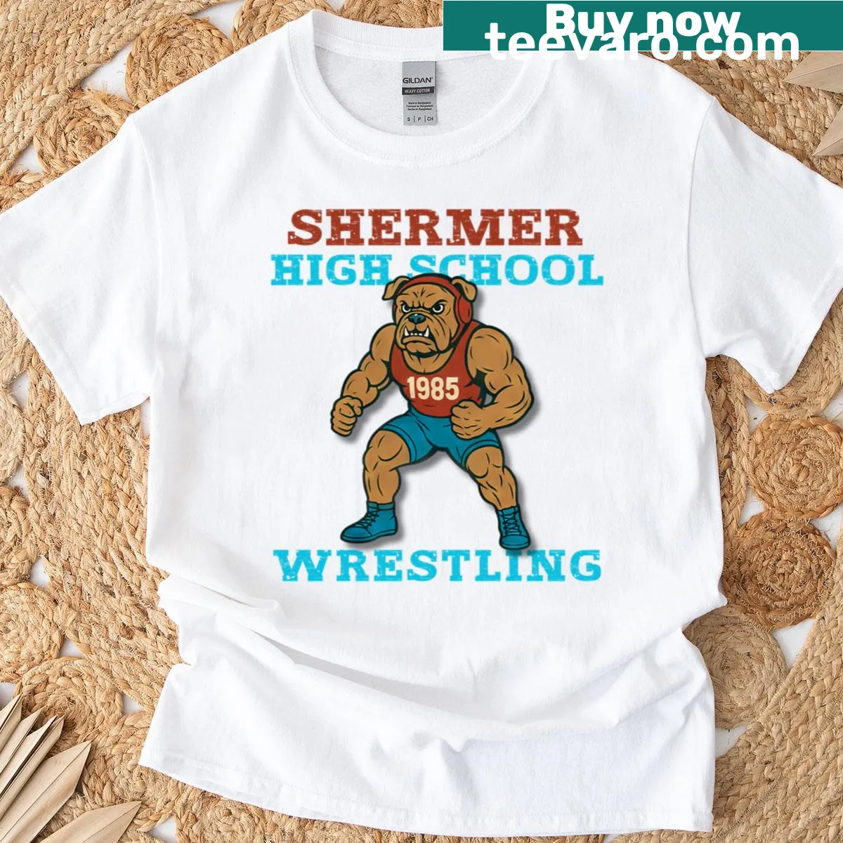 Shermer High School Wrestling emblem on a t-shirt — on a men's t-shirt