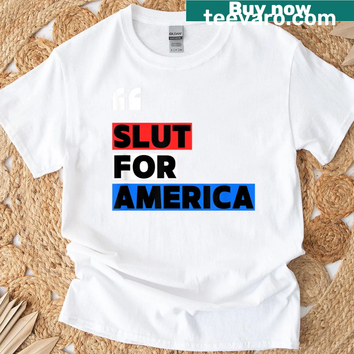 Patriotic T-shirt saying 'Slut For America' — on a men's t-shirt