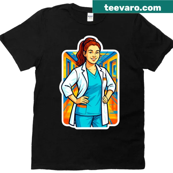 Smiling doctor T-shirt with professional illustration.