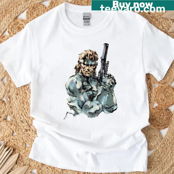 Illustration of Solid Snake from Metal Gear Solid on T-shirt