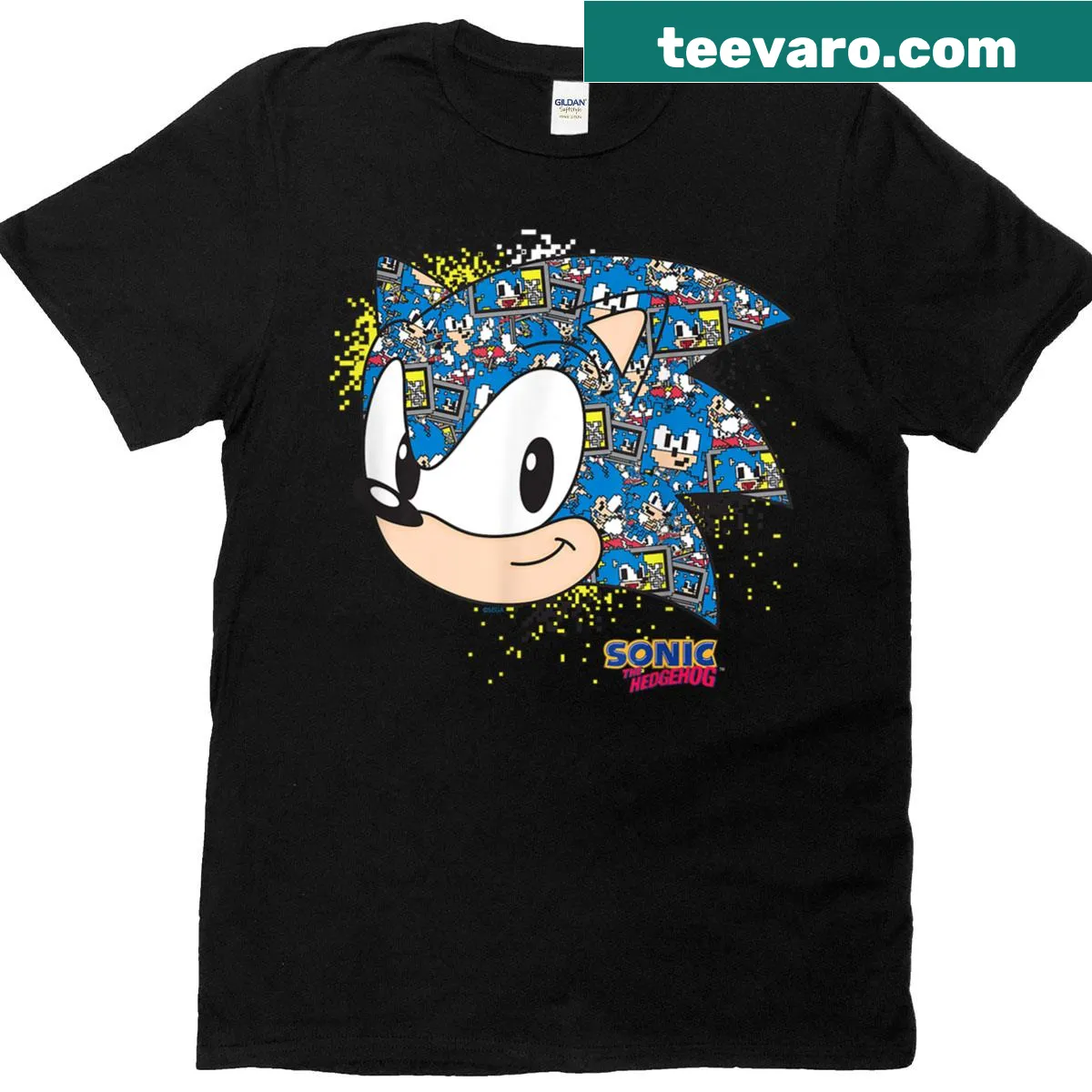 Illustration of Sonic the Hedgehog on a T-shirt — on a men's t-shirt