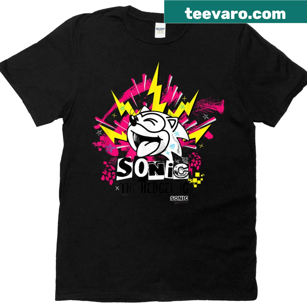 Punk-style Sonic t-shirt featuring the iconic character in an edgy design — on a men's t-shirt
