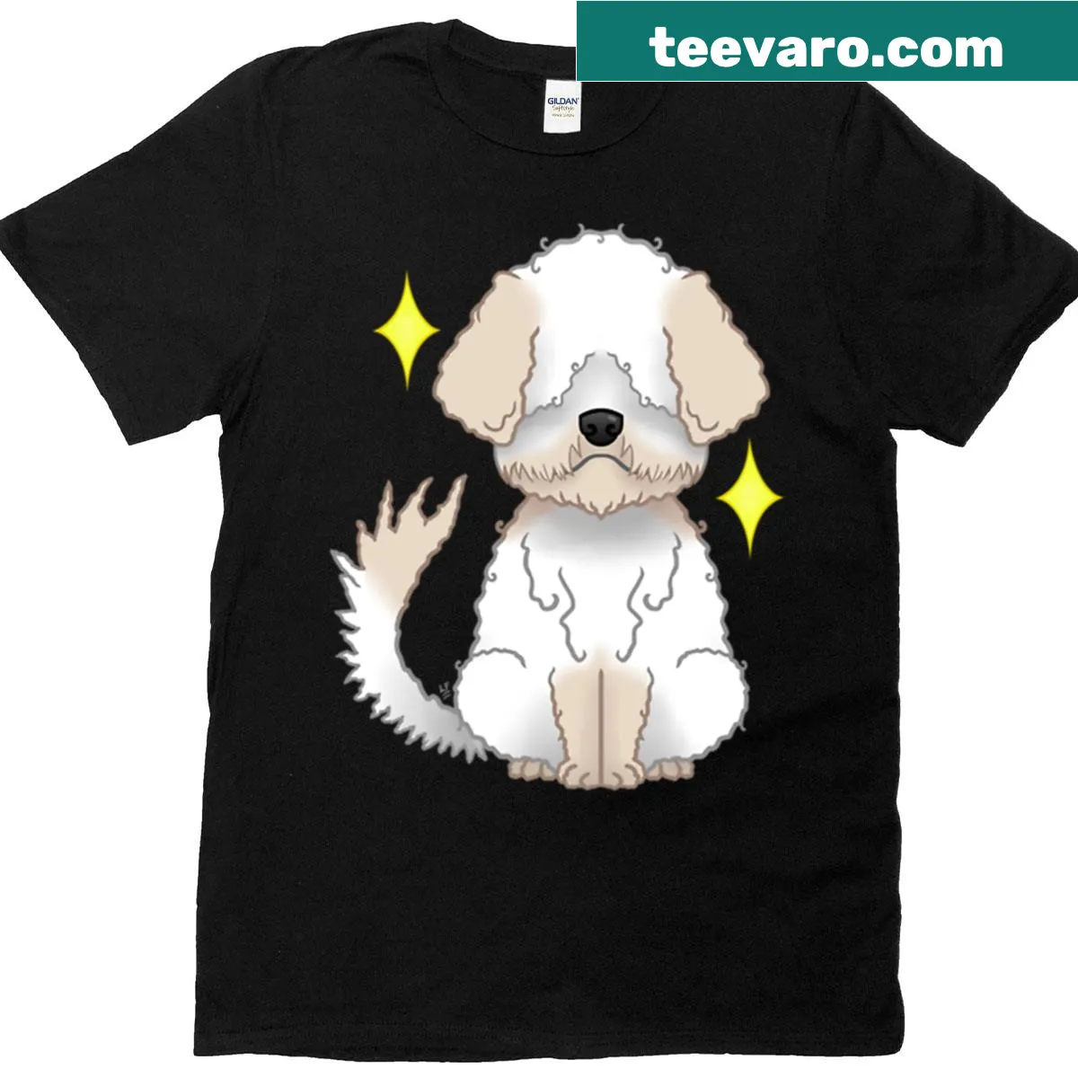 Illustration of a Spanish Water Dog in a playful pose — on a men's t-shirt