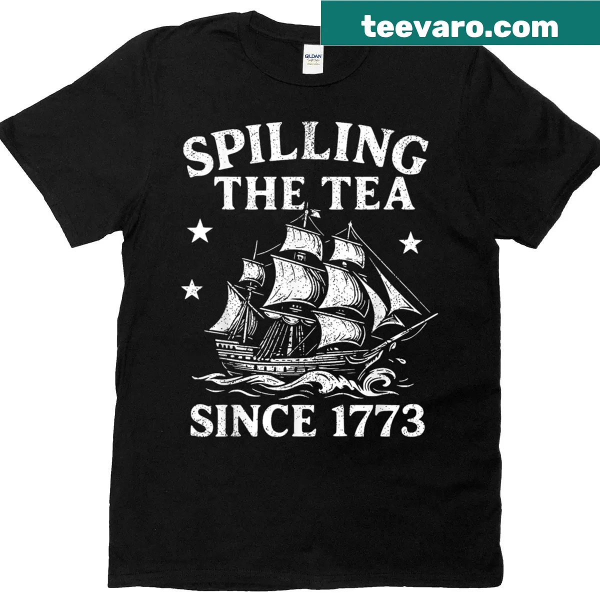Funny T-shirt with 'Spilling The Tea Since 1773' text for July 4th. — on a men's t-shirt