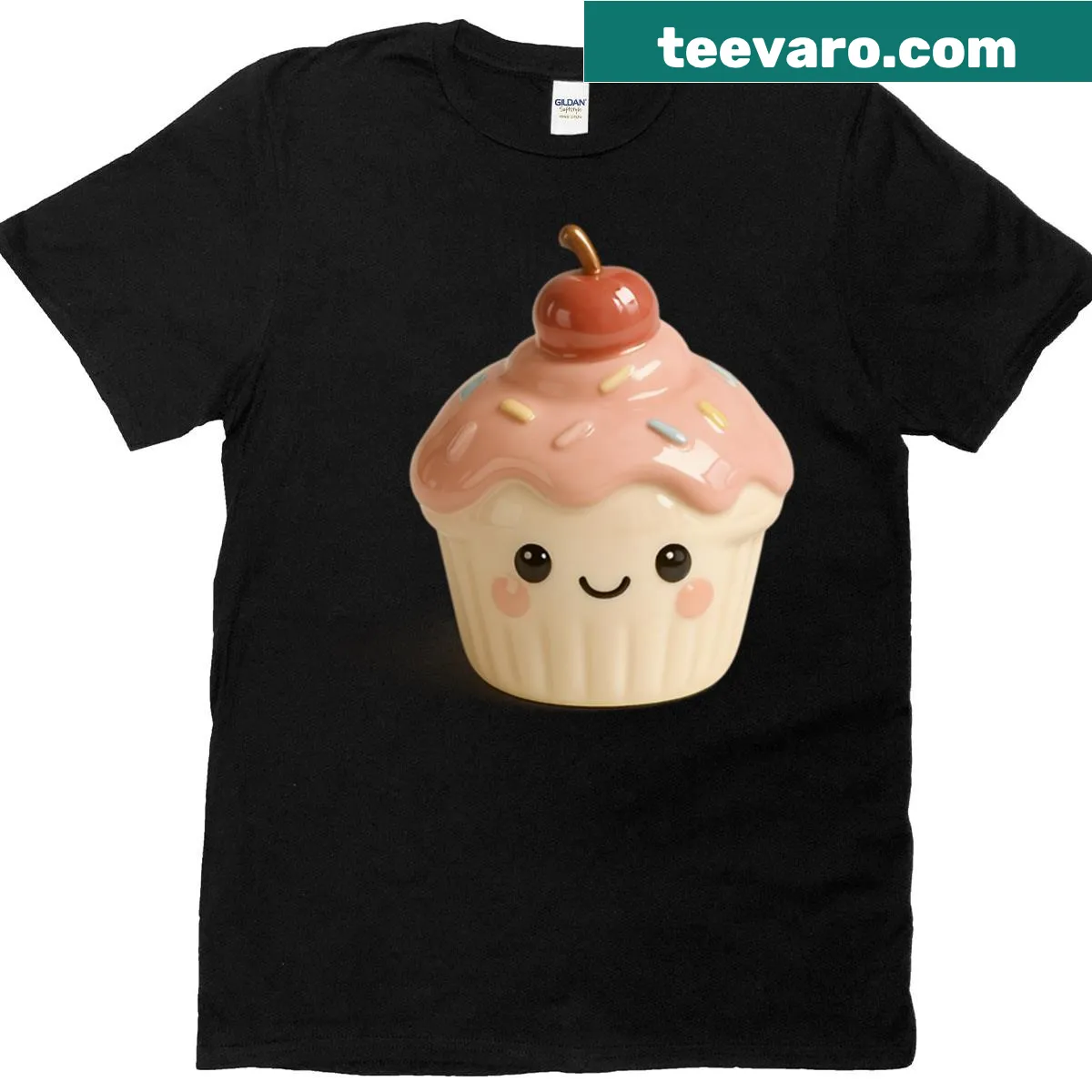Happy cupcake illustration t-shirt with sprinkles design — on a men's t-shirt