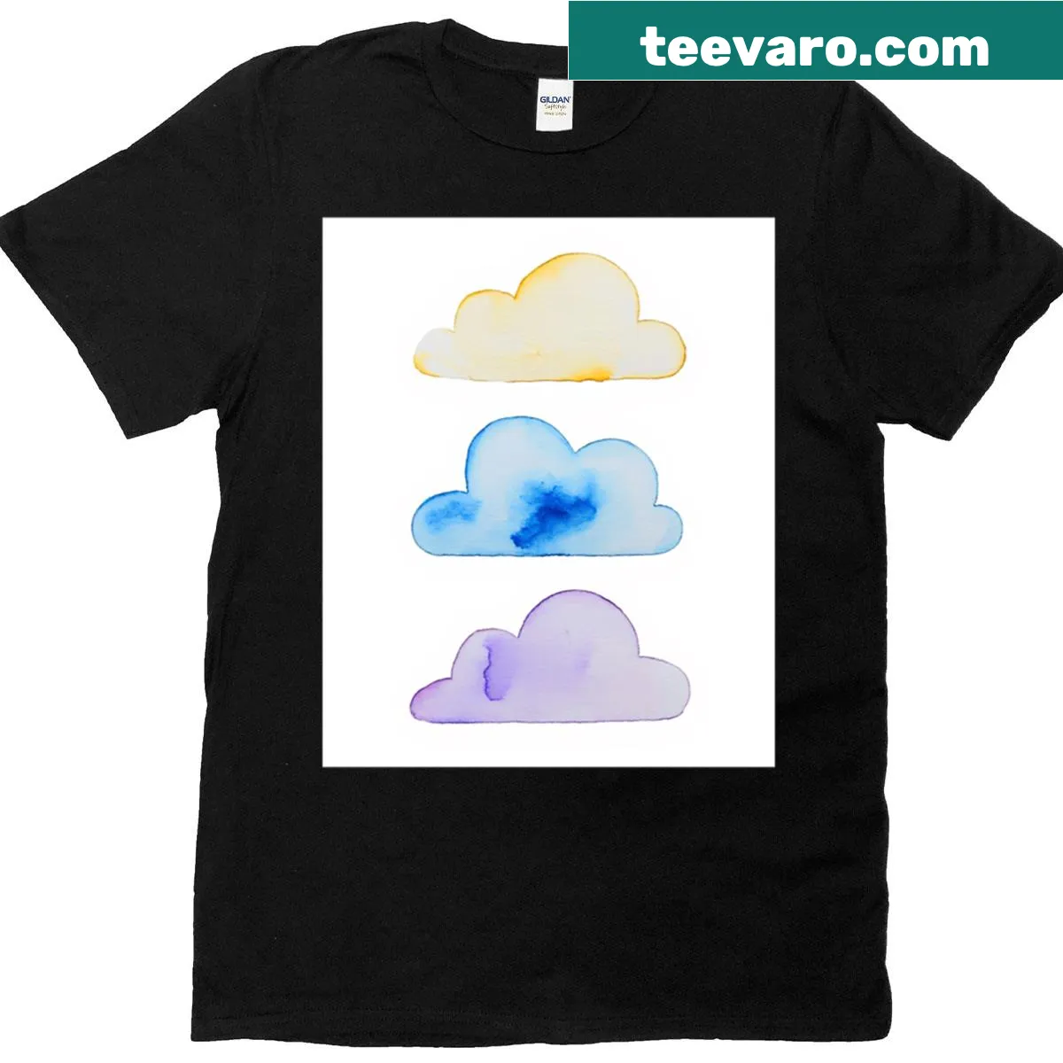 Minimalist watercolor T-shirt featuring soft clouds design. — on a men's t-shirt