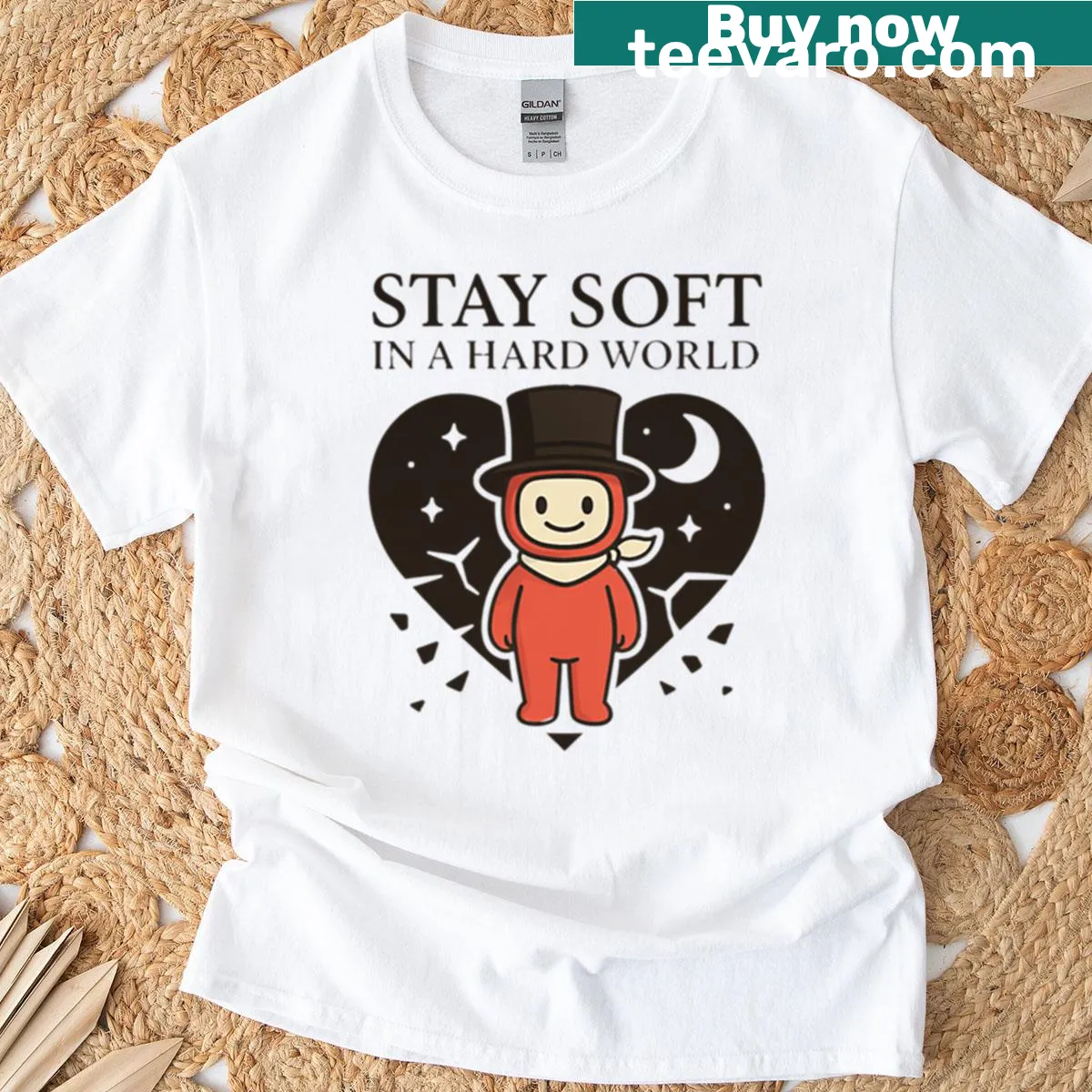 T-shirt featuring the phrase 'Stay Soft In A Hard World' in clean typography. — on a men's t-shirt