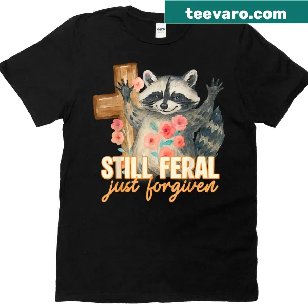 Vintage Christian T-shirt with a raccoon and cross illustration