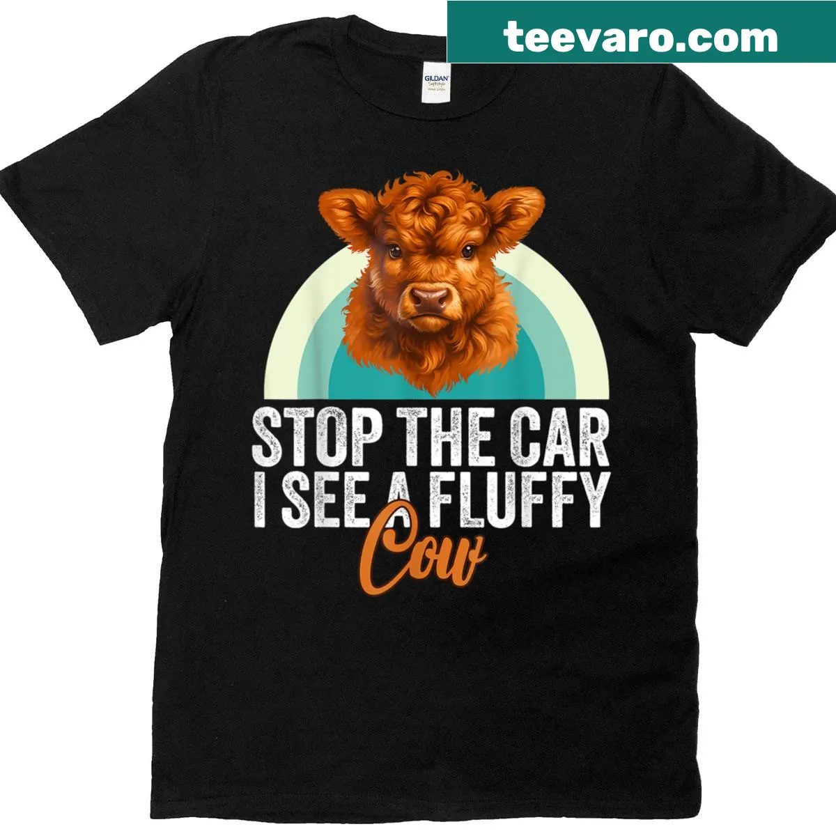 Funny T-shirt featuring a Highland cow graphic and playful text — on a men's t-shirt
