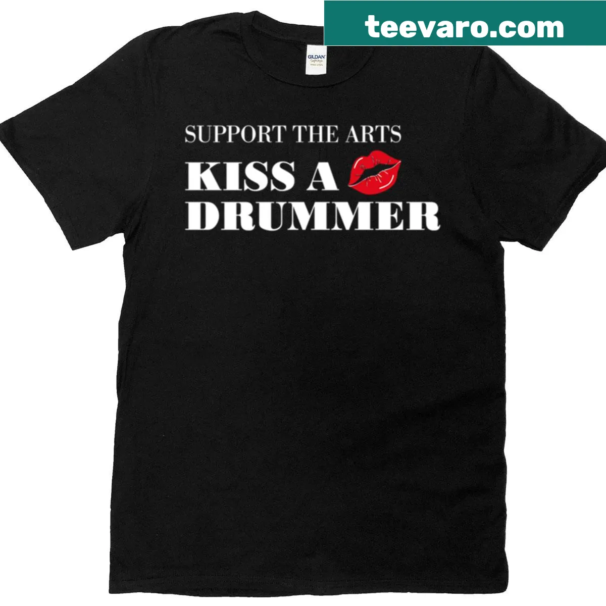 Funny musician T-shirt supporting drummers — on a men's t-shirt