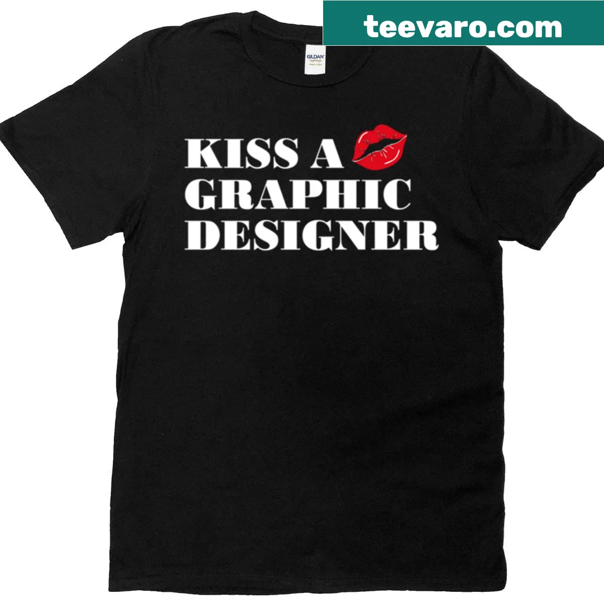 Funny T-shirt with a graphic designer and 'Kiss A Graphic Designer' text — on a men's t-shirt