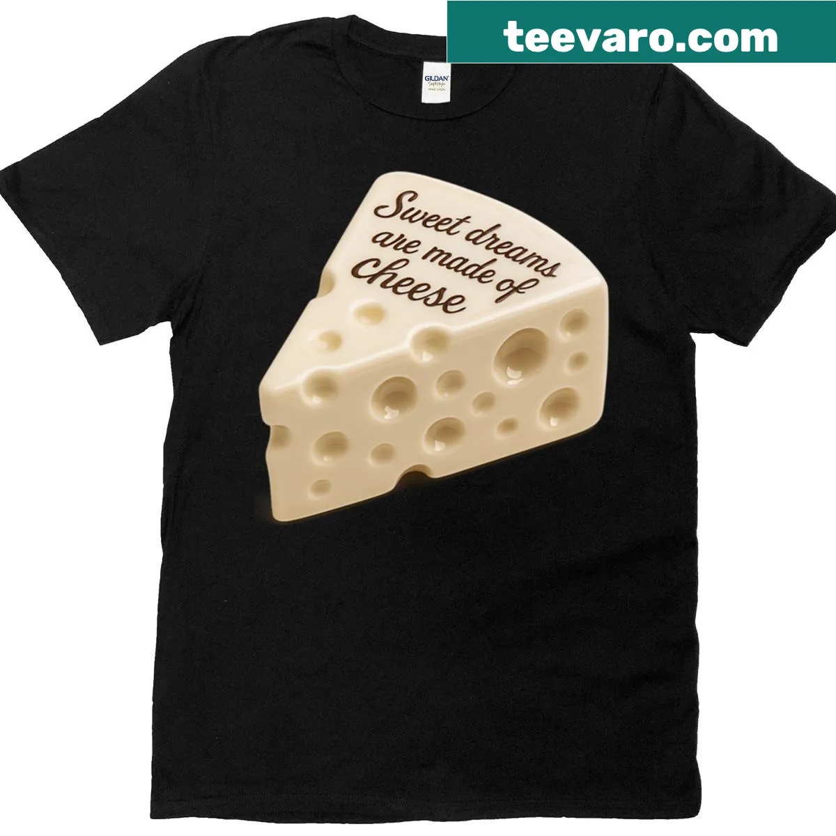 Funny typography design celebrating cheese dreams t-shirt — on a men's t-shirt