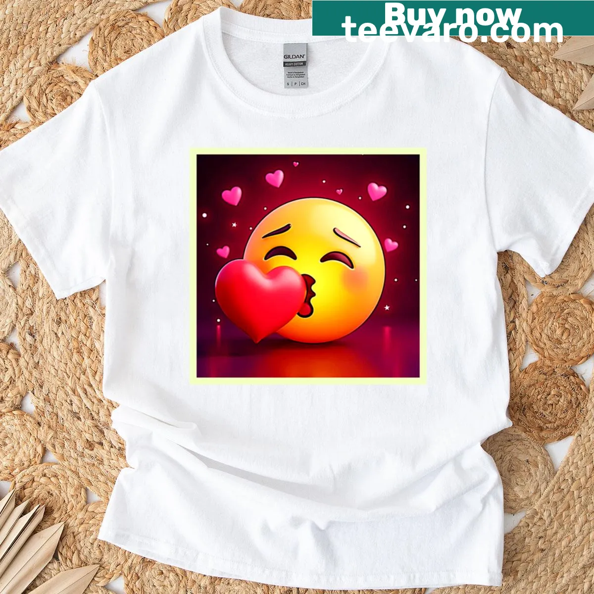 Cute heart emoji design expressing love and positivity — on a men's t-shirt