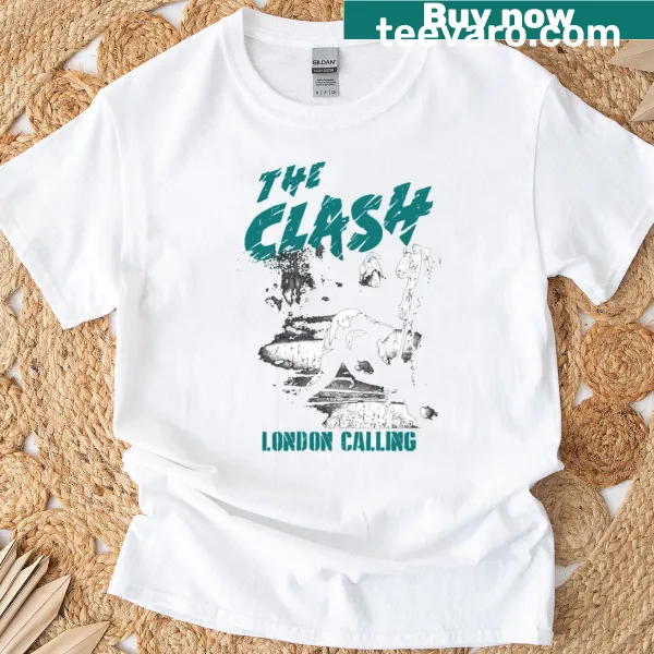 Illustration of a musician from The Clash over text 'London Calling'
