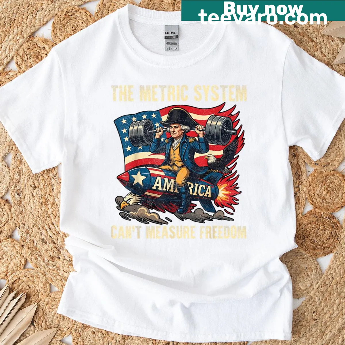 Funny typography on a Fourth of July T-shirt about freedom and the metric system — on a men's t-shirt