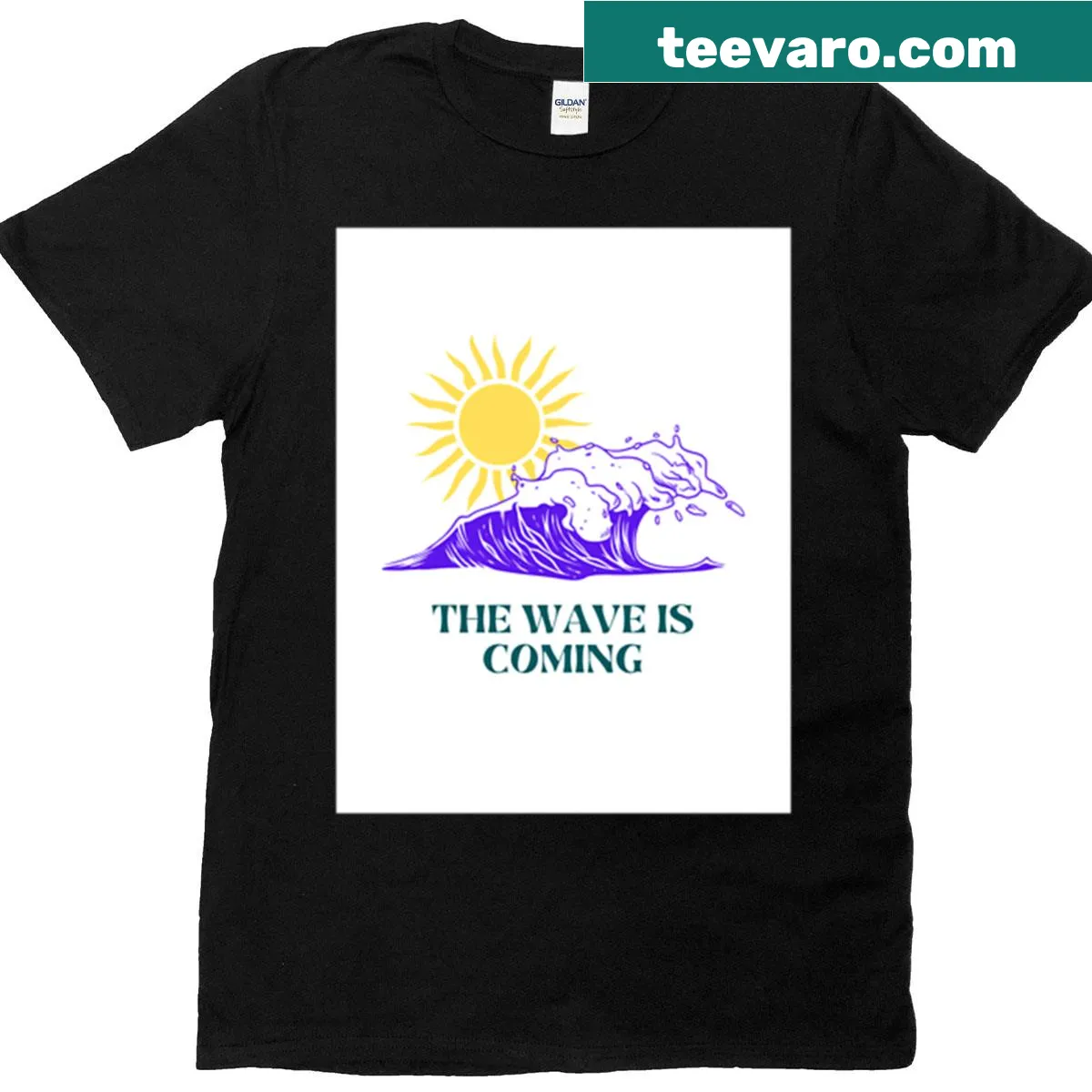 Bold typography T-shirt with the phrase 'The Wave Is Coming' — on a men's t-shirt