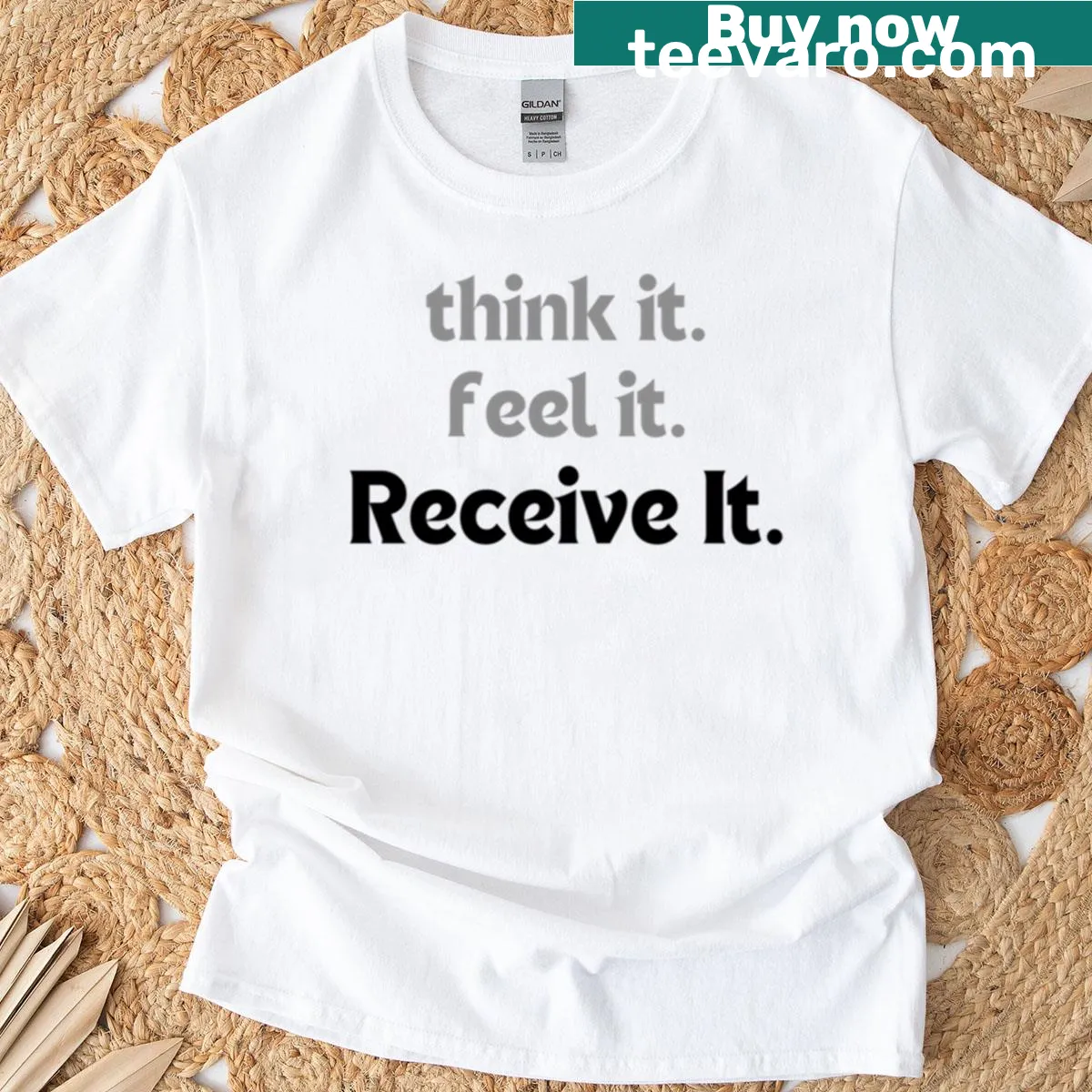 Inspirational quote graphic T-shirt on manifestation and positivity — on a men's t-shirt
