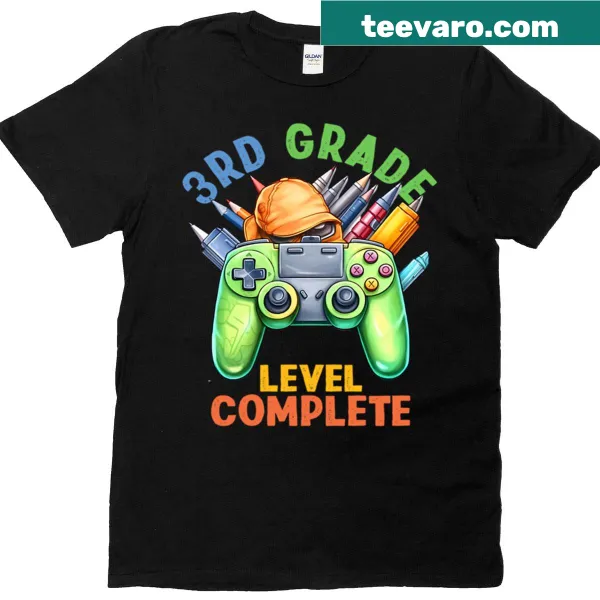 Funny shirt celebrating completion of third grade with playful text