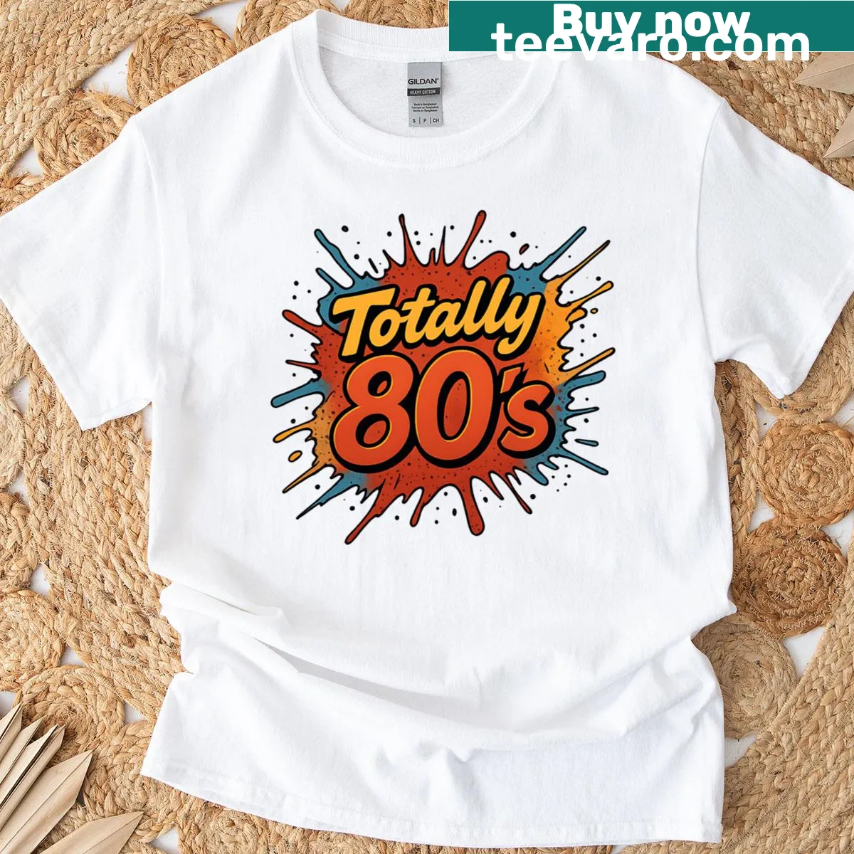Retro graphic design celebrating the bold party vibes of the 1980s. — on a men's t-shirt