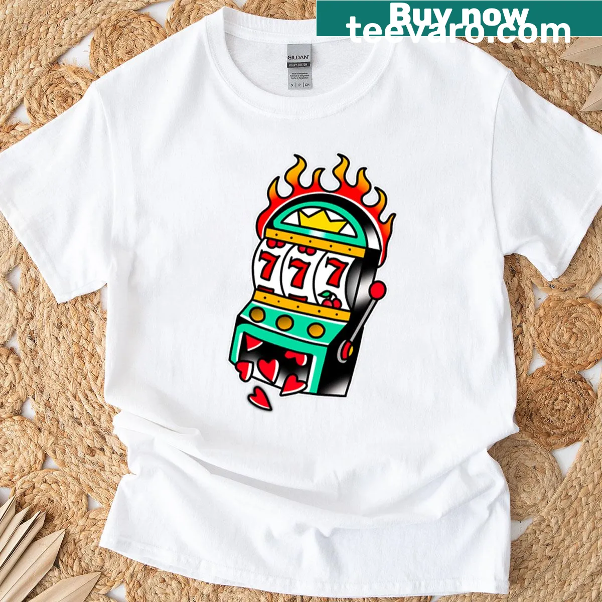 Vintage style shirt featuring a classic slot machine graphic design — on a men's t-shirt
