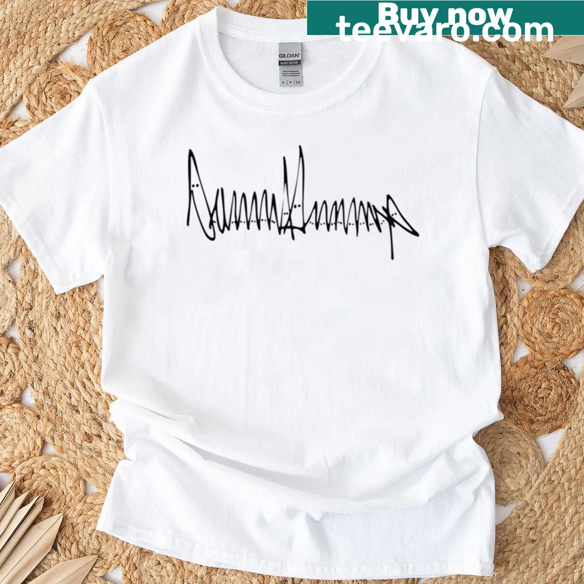 Bold text graphic T-shirt with political statement — on a men's t-shirt