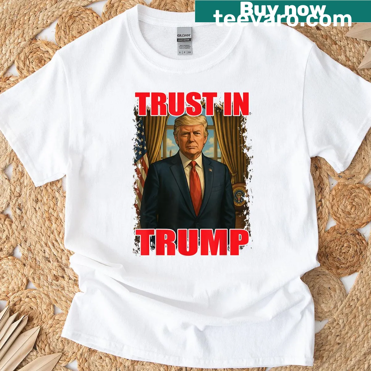 Patriotic Trust Trump USA T-shirt with bold text design — on a men's t-shirt