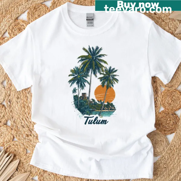 Vintage palm tree sunset design on T-shirt