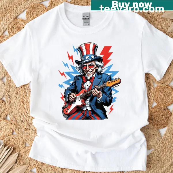Uncle Sam with electric guitar design for Fourth of July
