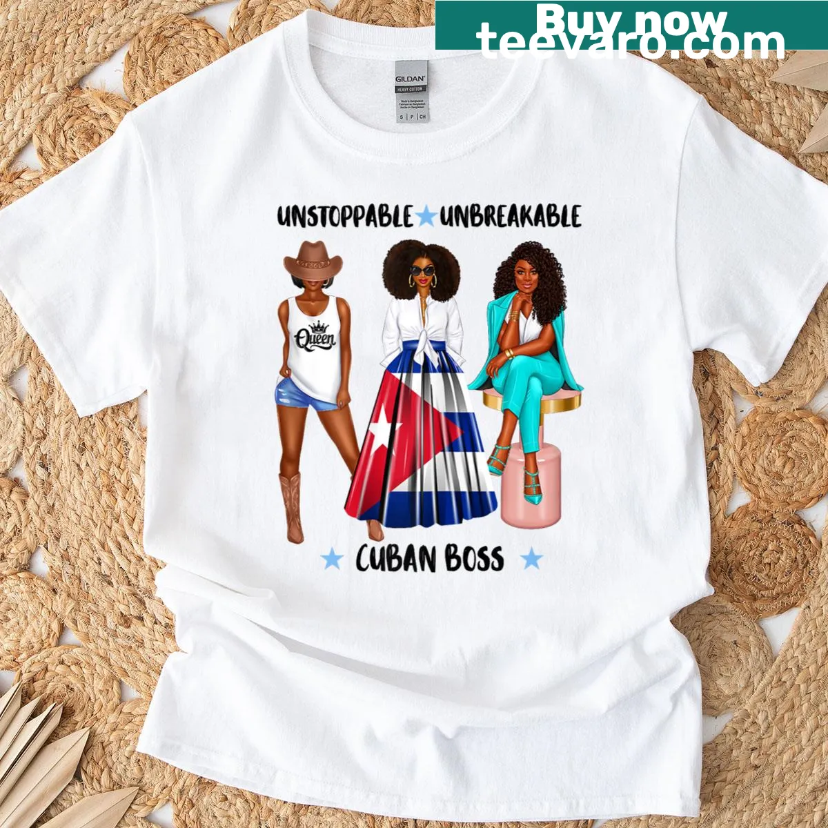 Funny Afro-Cuban Boss t-shirt with Cuban flag graphic — on a men's t-shirt