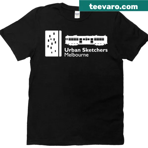 T-shirt featuring a large white logo representing Usk Melbourne.