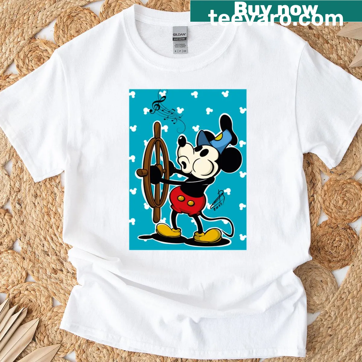 Cartoon-style t-shirt featuring a vintage mouse captain — on a men's t-shirt