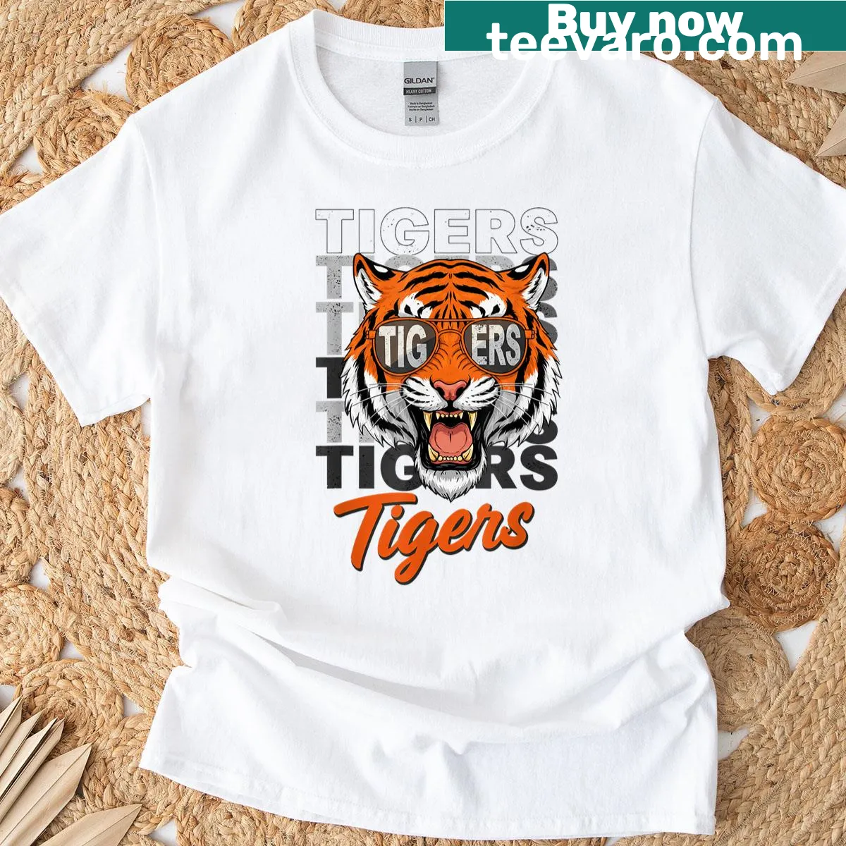 Vintage Tigers T-shirt featuring a majestic tiger graphic — on a men's t-shirt