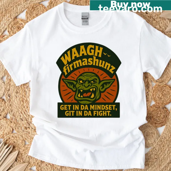 Graphic of a fierce orc face on a t-shirt.
