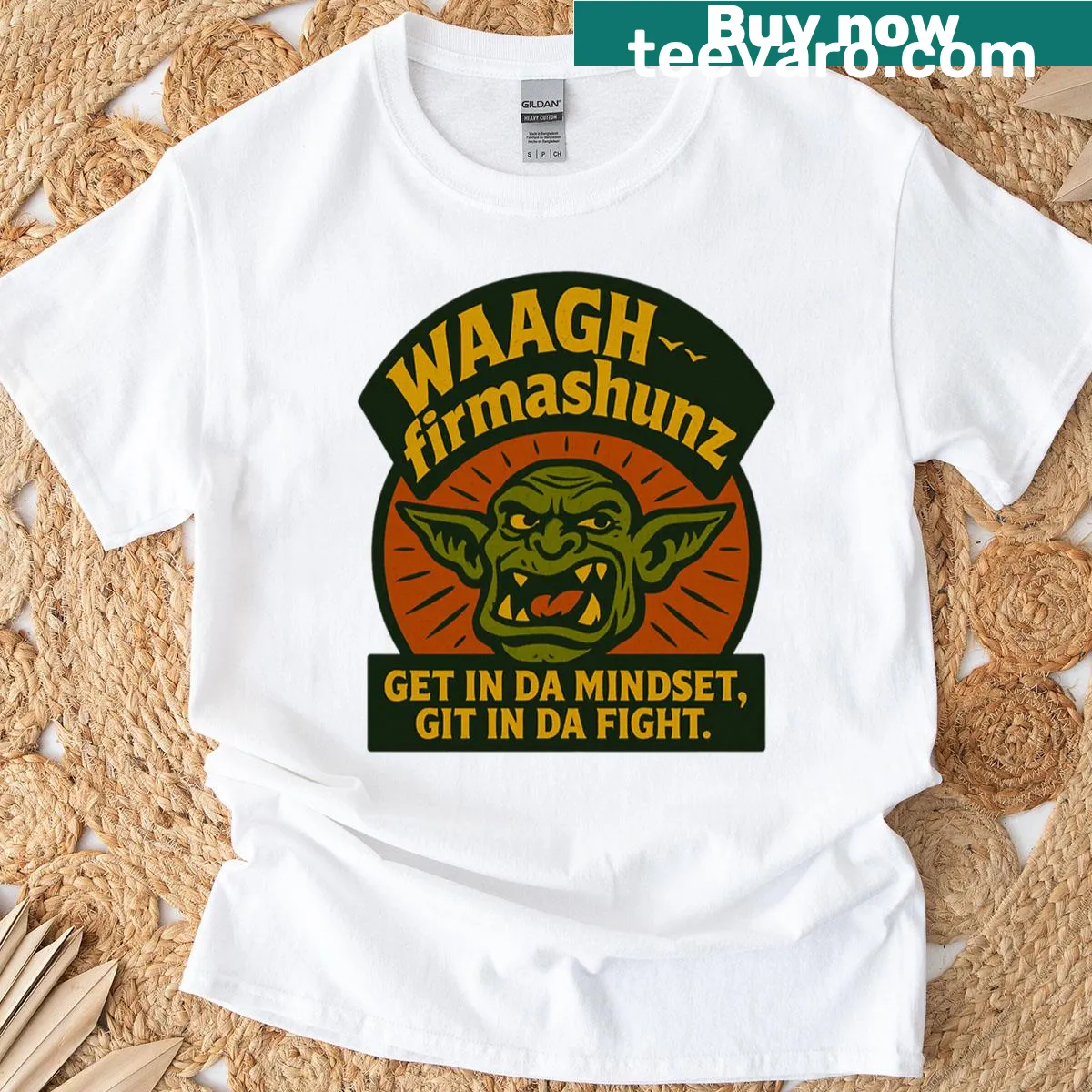 Graphic of a fierce orc face on a t-shirt. — on a men's t-shirt