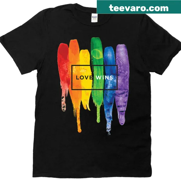 Typographic T-shirt featuring 'Love Wins' in colorful design