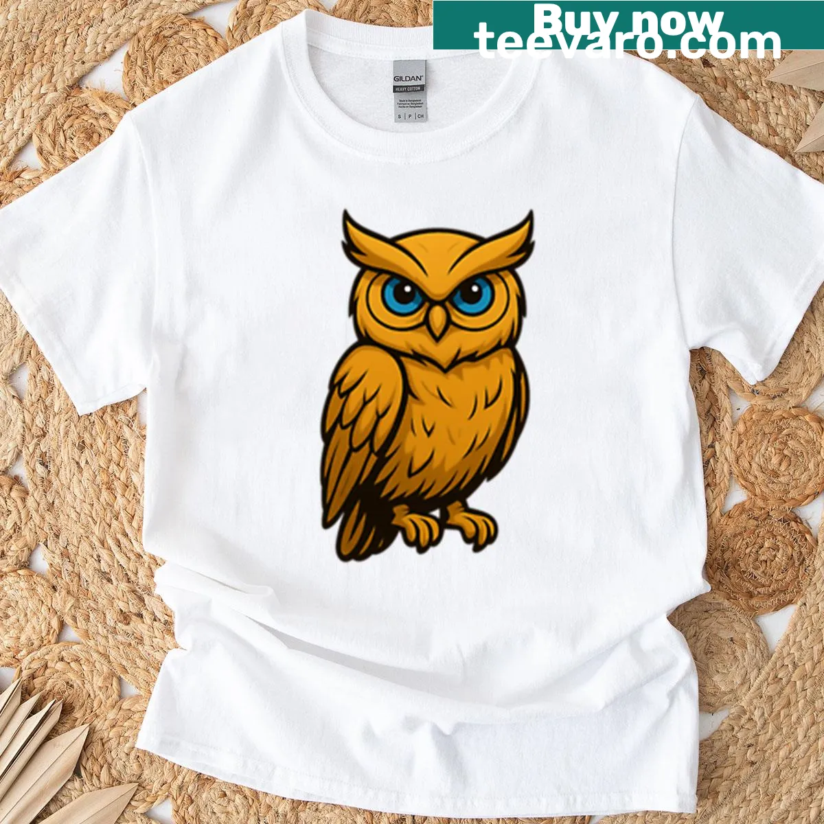 Cartoon owl with blue eyes on a T-shirt. — on a men's t-shirt